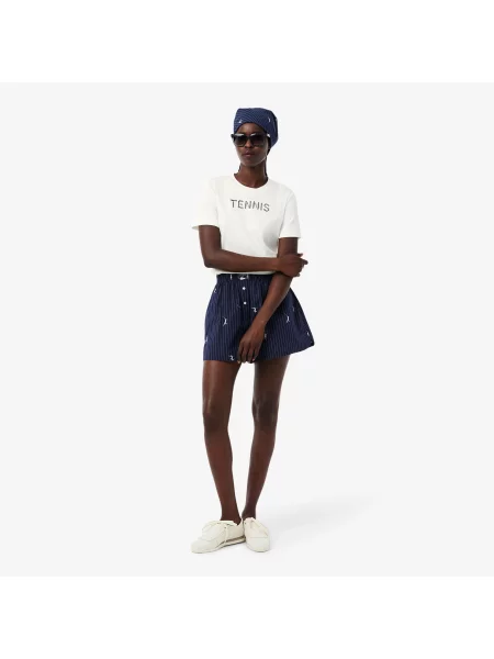 Lacoste T-Shirt Z Okrągłym Dekoltem Z Nadrukiem Regular Fit biały