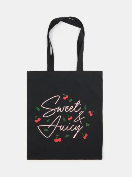 Сумка шоппер Sinsay с надписями черная