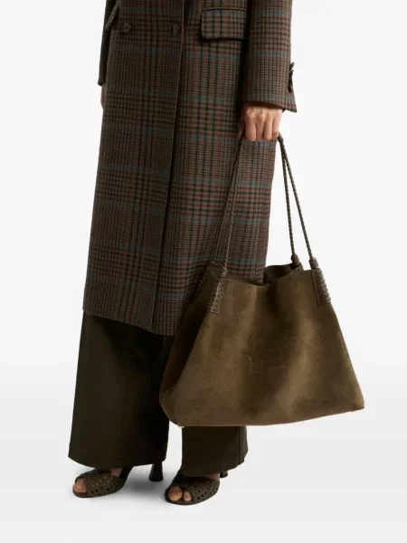 Geantă shopper Etro din piele de căprioară verde