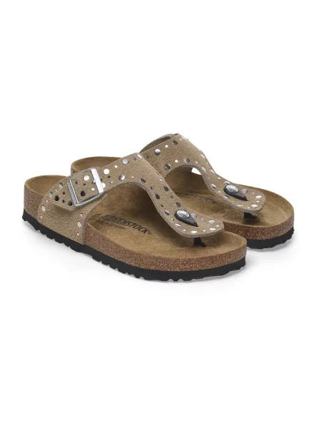 Klapki Birkenstock zamszowe z nitami szare