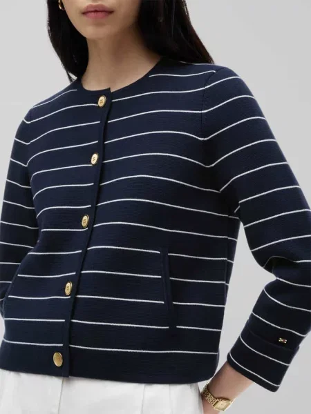 Kardigan rozpinany o pudełkowym kroju z czystej bawełny Tommy Hilfiger granatowy