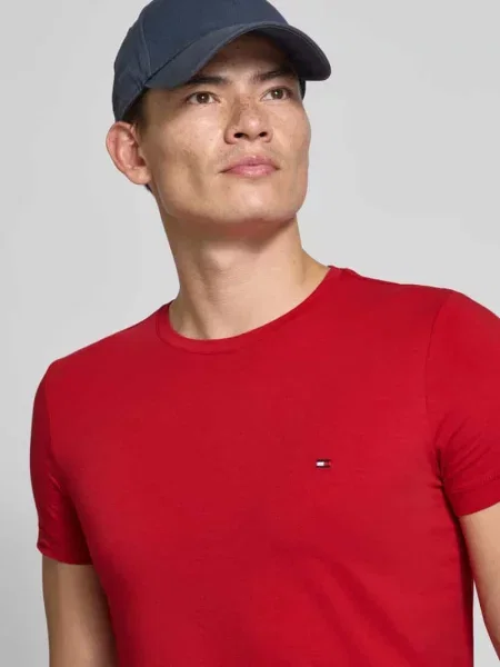 T-shirt o kroju slim fit z mieszanki bawełny Tommy Hilfiger czerwona