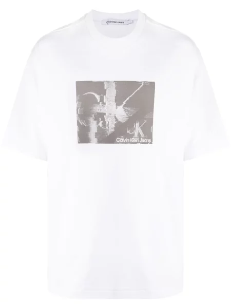 Tricou Calvin Klein cu imagine scurt alb