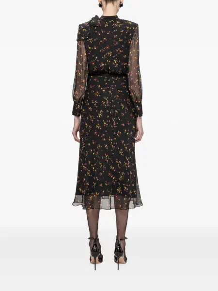 Rochie midi Nissa de mătase cu model floral negru