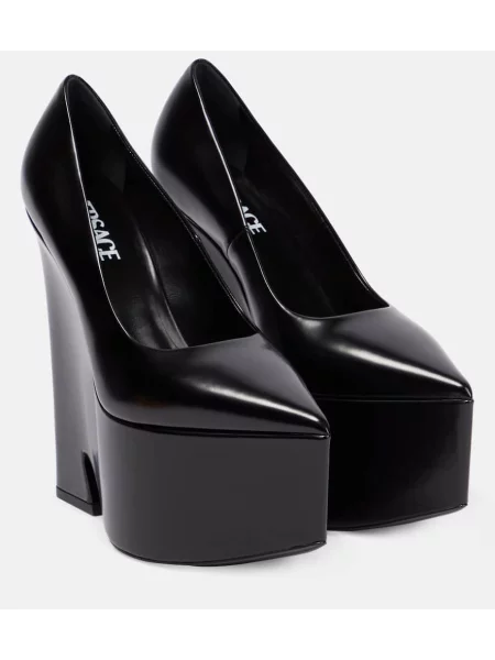 Pantofi cu toc Versace din piele cu platformă negru