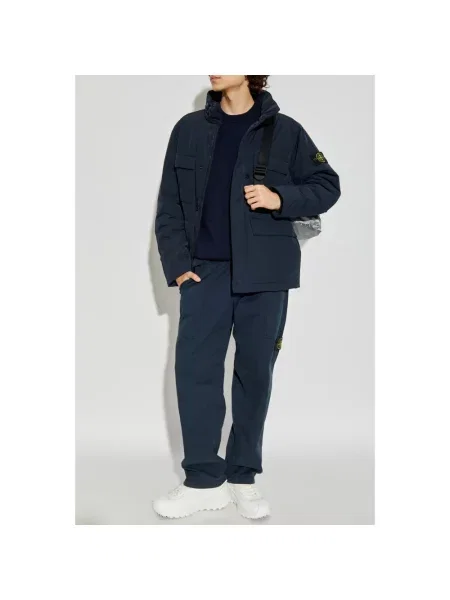 Lniany sweter Stone Island z kamieniami niebieski