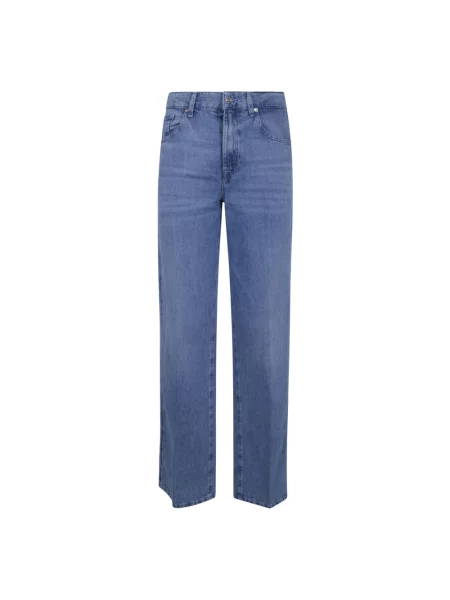 Lniane proste jeansy 7 For All Mankind niebieskie