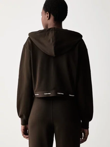 Bluza Calvin Klein Jeans Ls Terry Logo Waist Cropped Fz Hoodie Dark Coffee S brązowe