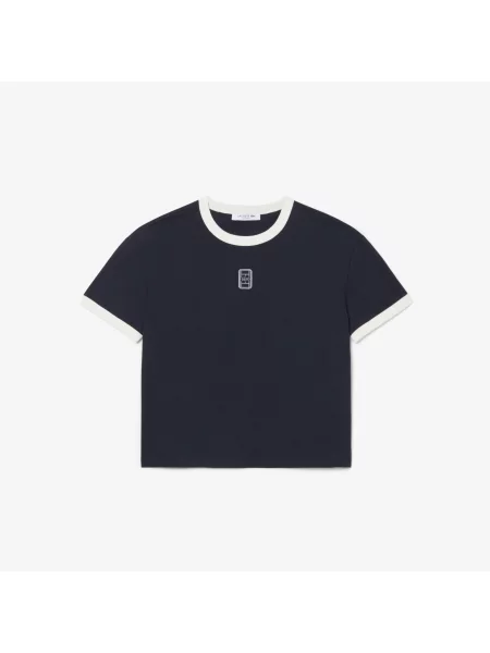 Lacoste Koszulka Z Jerseyu Z Haftowaną Naszywką granatowa