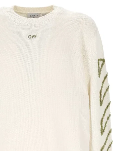 Pulover Off-white cu decolteu rotund alb