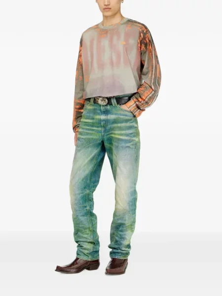 Lung tricou Diesel din jerseu gri
