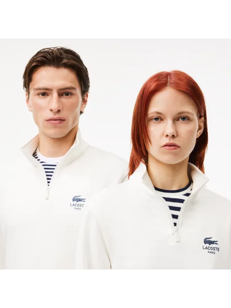 Lacoste Bluza Z Wysokim Kołnierzem biała