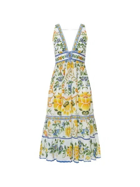 Rochie midi Farm Rio cu model floral alb