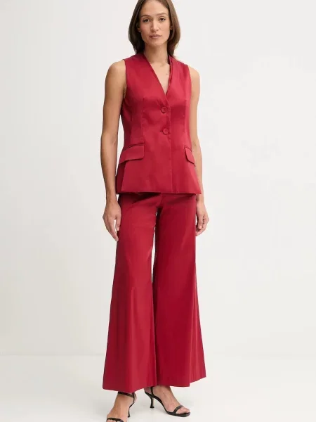 Pedro del Hierro spodnie szerokie high waist bordowy