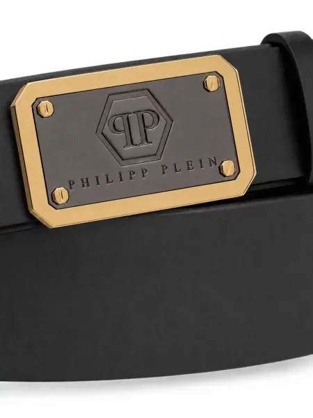 Curea Philipp Plein din piele cu autograf negru