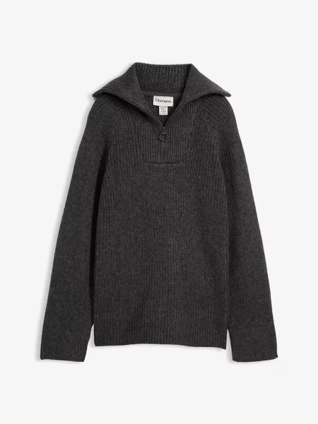 Sweter w prążek ze stójką z domieszką wełny szary