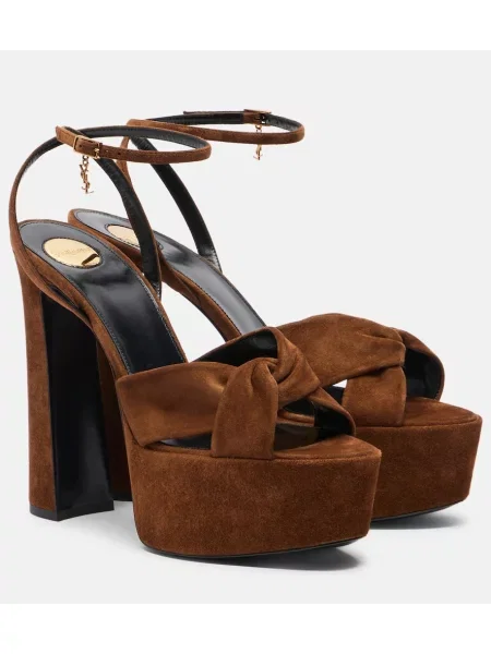 Sandale Saint Laurent din piele cu platformă maro