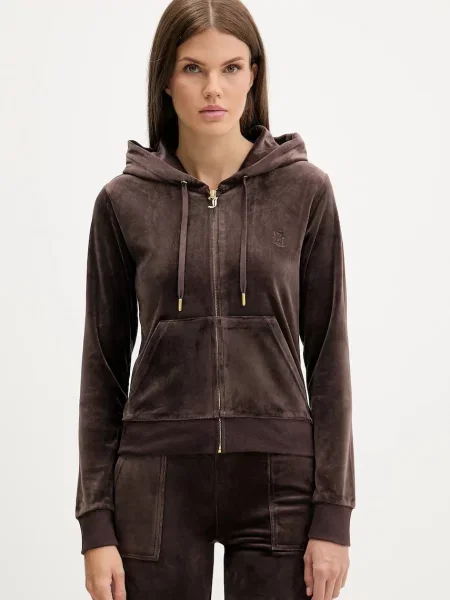 Juicy Couture bluza ROBERTSON HOODIE z kapturem z aplikacją brązowy