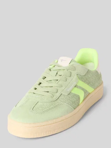 Sneakersy o niskim kroju z mieszanki skóry bydlęcej i tkaniny Tamaris zielone