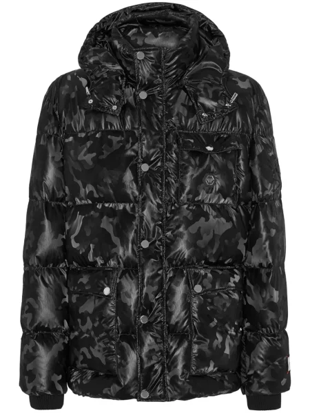 Geacă cu puf Philipp Plein cu glugă cu imagine cu model camuflaj negru