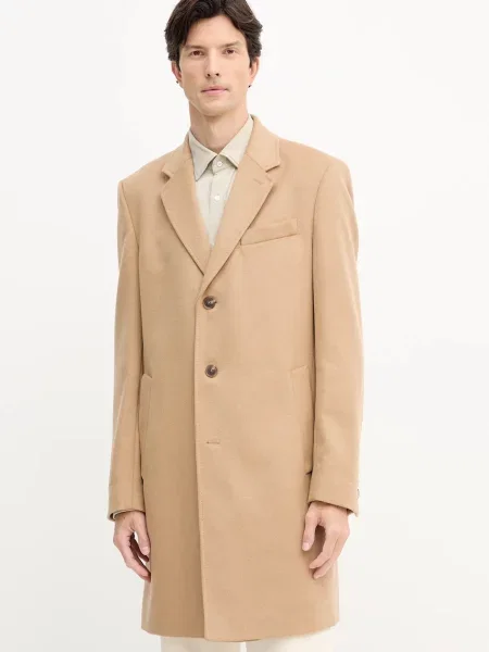 BOSS płaszcz wełniany beżowy