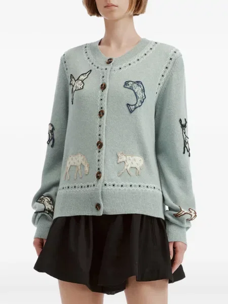 Cardigan Sea cu broderie cu imprimeu animal print albastru