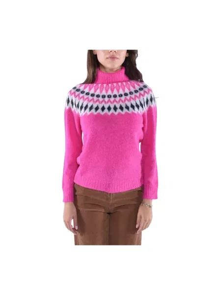 Sweter Kangra z alpaki we wzór norweski różowy