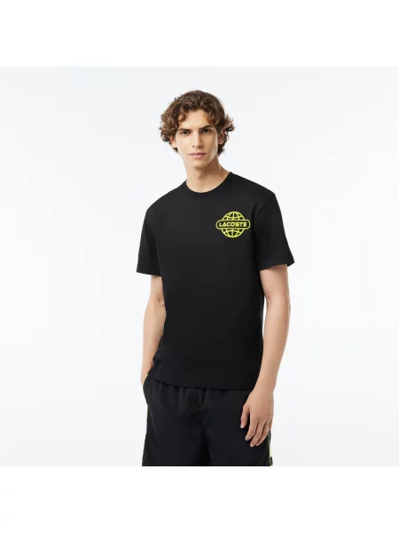 Lacoste Koszulka Z Nadrukiem Z Grubej Bawełny czarna