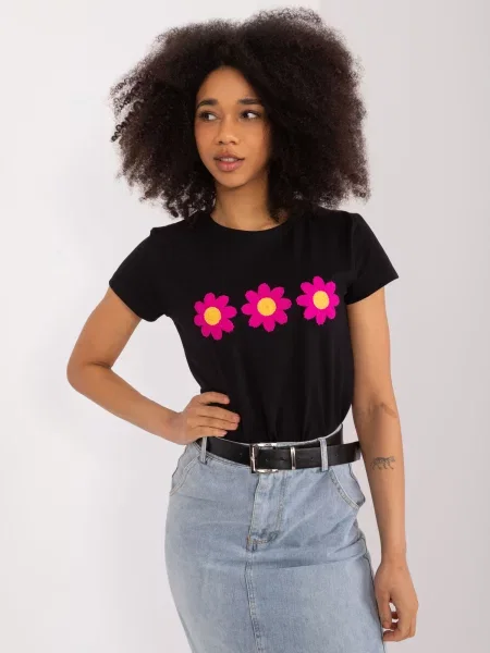 Bluză Fashionhunters cu broderie cu model floral negru