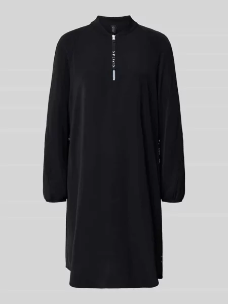 Sukienka o długości do kolan z prążkowaną stójką Marc Cain czarna