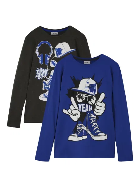 Bonprix Tricou albastru / metalic gri