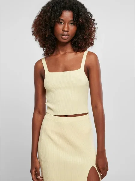 Urban Classics Top brodat deschis galben