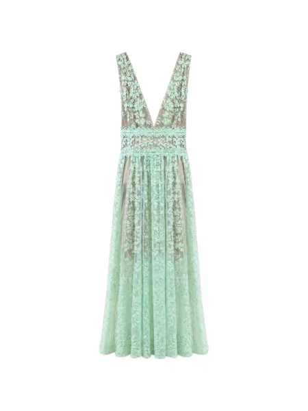 Rochie maxi Bronx & Banco fără mâneci cu model floral din dantelă verde