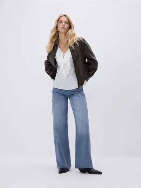 Reserved Jeansy wide leg z przeszyciami niebieski