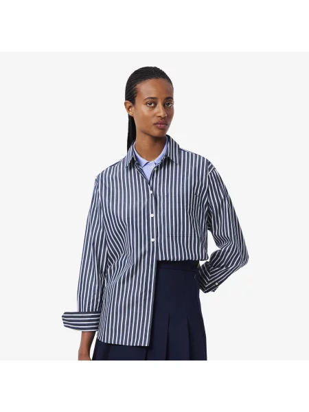 Lacoste Koszula Bez Zapięcia W Paski Oversize granatowa