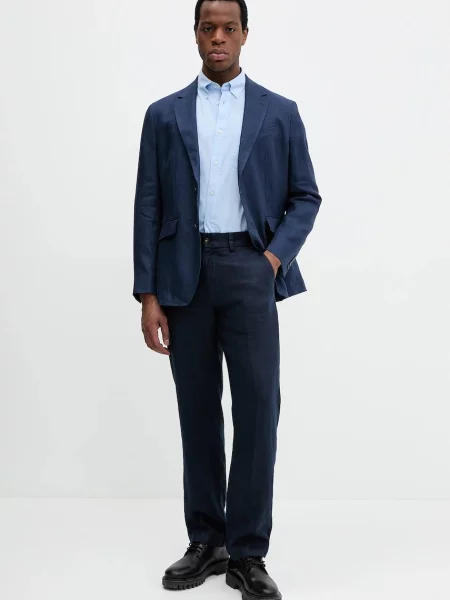 Hackett London marynarka lniana granatowy