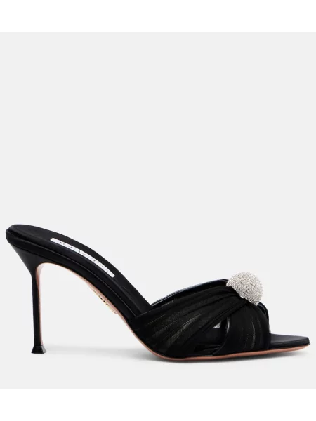 Satenaste mules Aquazzura črna