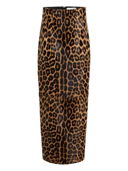 Fusta maxi Khaite cu imagine cu model leopard cu crăpătură maro