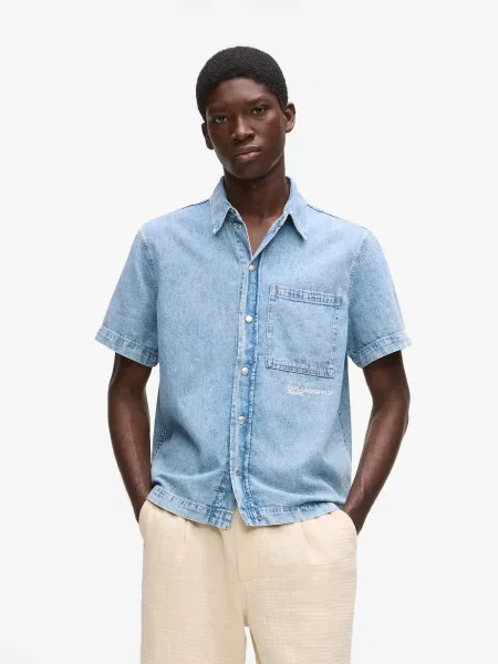 Karl Lagerfeld Jeans košulja za muškarce od pamuka plava