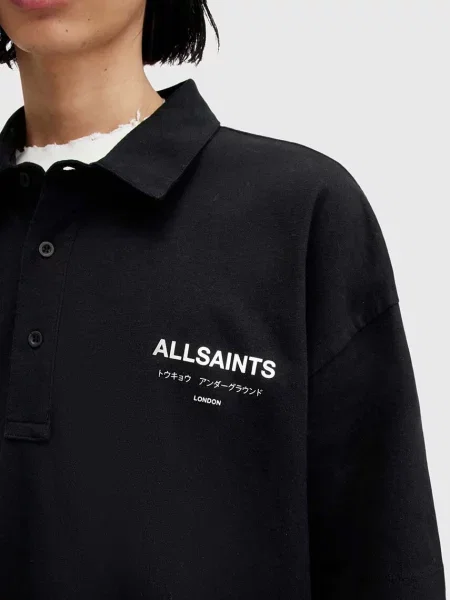 AllSaints polo UNDERGROUND SS POLO z nadrukiem czarny