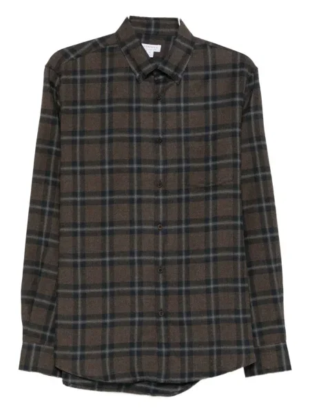 Cămașă Sunspel în carouri maro