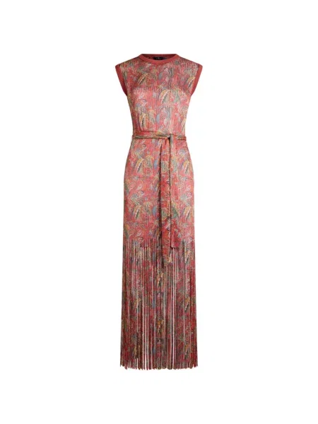 Rochie maxi Etro cu franjuri cu model paisley roșu