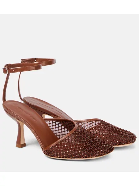 Pantofi cu toc Christopher Esber plasă de cristal maro