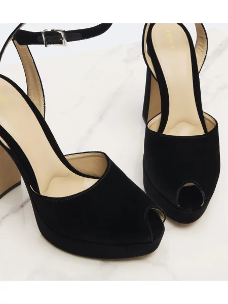 Sandale Fendi de catifea cu platformă negru
