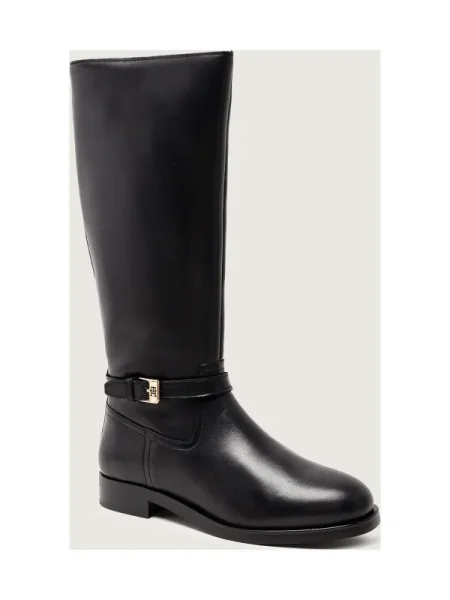 Cizme Tommy Hilfiger din piele cu cataramă lungi negru