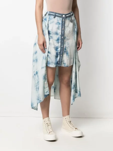 Пола Diesel с висока талия с tie-dye ефект връзки синьо