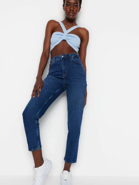 Kavbojke Trendyol z visokim pasom modra