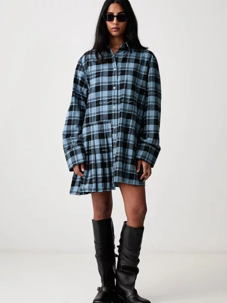 Καρό φόρεμα Off-white φανελένια λευκό