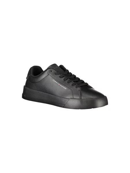 Sneakersy Tommy Hilfiger skórzane z nadrukiem czarne