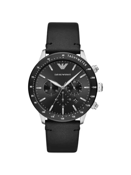 Bőr óra Emporio Armani fekete